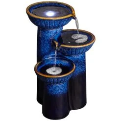 3-Bowl 26 3/4" High Blue Cobalt Ceramic LED Fountain -Golden Lighting Shop 3 bowl 26 and three quarter inch high blue cobalt ceramic led fountain 1g452views3