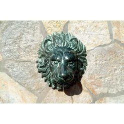 Lion Head 14" High Brass Medallion Wall Fountain