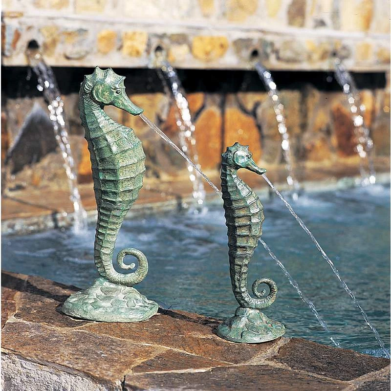 Seahorse 19" High Verdigris Bronze Spitter Pond Fountain 3 Seahorse 19" High Verdigris Bronze Spitter Pond Fountain