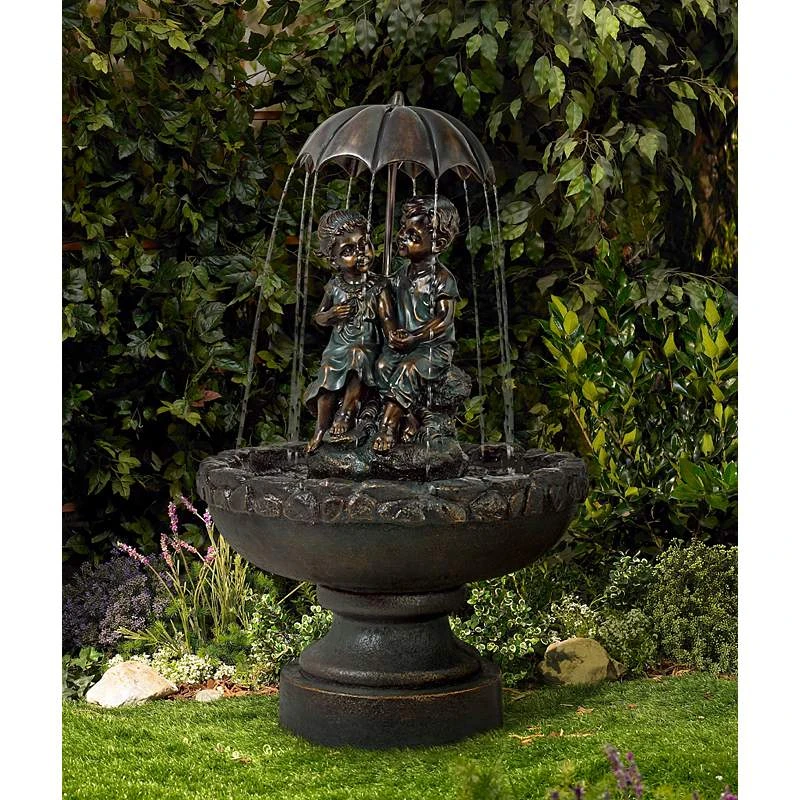 Boy And Girl Under Umbrella 40" High Bronze Indoor - Outdoor Fountain 3 Boy And Girl Under Umbrella 40" High Bronze Indoor - Outdoor Fountain