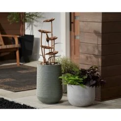 Leonisis 38 1/2" Gray Stone And Metal Leaf Outdoor Plug-In Fountain