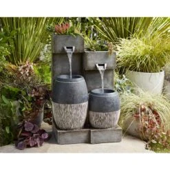 Mendit 29" High Gray Stone 2-Jar Outdoor LED Floor Fountain