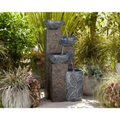 Bali 32 3/4" High Gray Stone 4-Tier Outdoor LED Floor Fountain