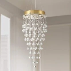 Aida 18" Wide Gold Pouring Crystal Pendant Light