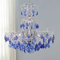 Alpine 26" Wide Chrome And Blue Crystal Chandelier