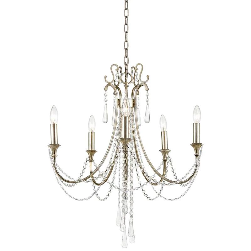 Arcadia 23 1/2"W Antique Silver Crystal 5-Light Chandelier 4 Arcadia 23 1/2"W Antique Silver Crystal 5-Light Chandelier - Image 2
