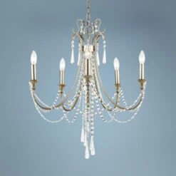 Arcadia 23 1/2"W Antique Silver Crystal 5-Light Chandelier