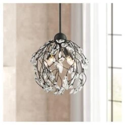 Aurine 14" Wide Matte Black 5-Light Modern Crystal Pendant Light