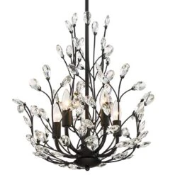 Aurine 18" Wide Matte Black And Crystal Floral 5-Light Chandelier -Golden Lighting Shop aurine 18 inch wide matte black and crystal floral 5 light chandelier 91k44views1
