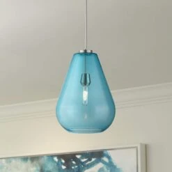 Ayra 12" Wide Brushed Nickel Mini Pendant Light With Blue Glass