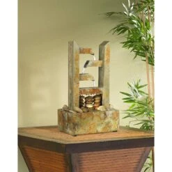 Zigzag Zen 17 1/4" High Lighted Natural Slate Table Fountain