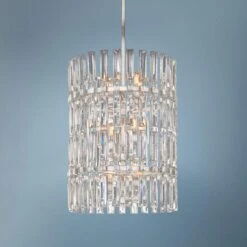 Belle Aurore 17"W Silver Leaf Crystal Foyer Pendant Light