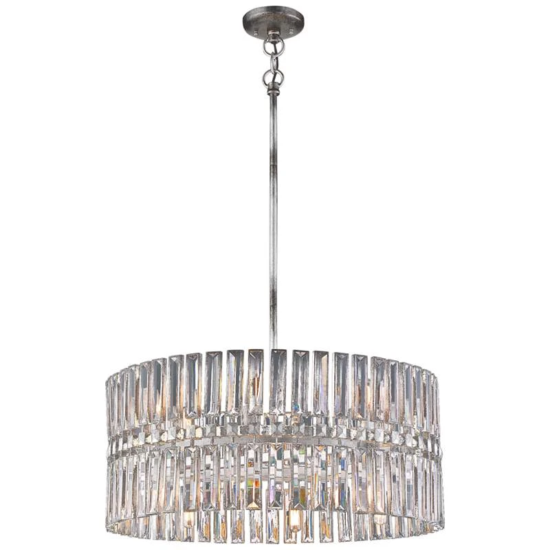 Belle Aurore 26 1/4"W Silver Leaf Crystal Drum Pendant Light 4 Belle Aurore 26 1/4"W Silver Leaf Crystal Drum Pendant Light - Image 2