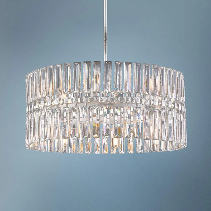 Belle Aurore 26 1/4"W Silver Leaf Crystal Drum Pendant Light 3 Belle Aurore 26 1/4"W Silver Leaf Crystal Drum Pendant Light