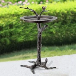 Bird And Twig 27" High Aluminum Outdoor Sundial And Birdbath