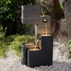 Block Fall 33 1/2"H Black Gray Outdoor LED Floor Fountain