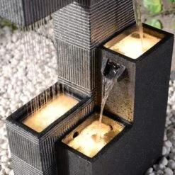 Block Fall 33 1/2"H Black Gray Outdoor LED Floor Fountain -Golden Lighting Shop block fall 33 and one half inchh black gray outdoor led floor fountain 194n6views4