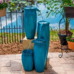 Blue Glaze 36" High Plug-In 4-Level Indoor-Outdoor Water Fountain