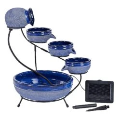 Blueberry 22" High Ceramic Solar Cascade Outdoor Fountain
