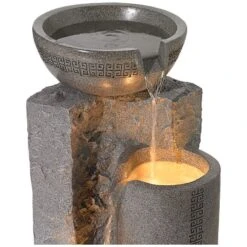 Bowl And Pillar 34 1/2" High Modern Fountain With LED Lights -Golden Lighting Shop bowl and pillar 34 and one half inch high modern fountain with led lights r5948views3