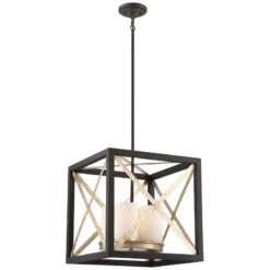 Boxer 17" Wide Matte Black And Antique Silver Pendant Light -Golden Lighting Shop boxer 17 inch wide matte black and antique silver pendant light 668k0
