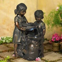 Boy And Girl Indoor-Outdoor Bronze 23" High Fountain