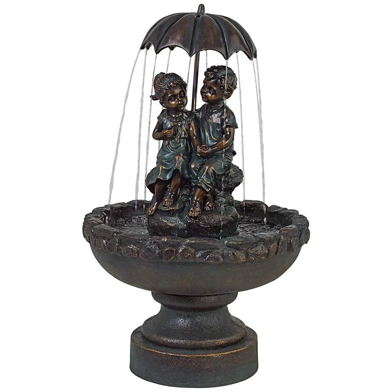 Boy And Girl Under Umbrella 40" High Bronze Indoor - Outdoor Fountain 5 Boy And Girl Under Umbrella 40" High Bronze Indoor - Outdoor Fountain - Image 3