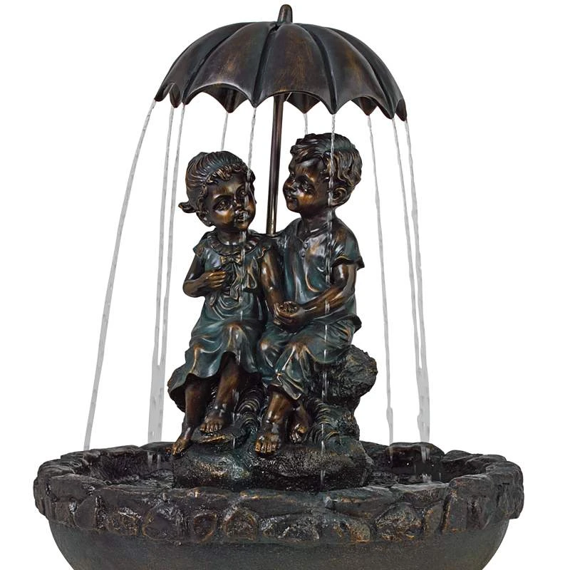 Boy And Girl Under Umbrella 40" High Bronze Indoor - Outdoor Fountain 7 Boy And Girl Under Umbrella 40" High Bronze Indoor - Outdoor Fountain - Image 5