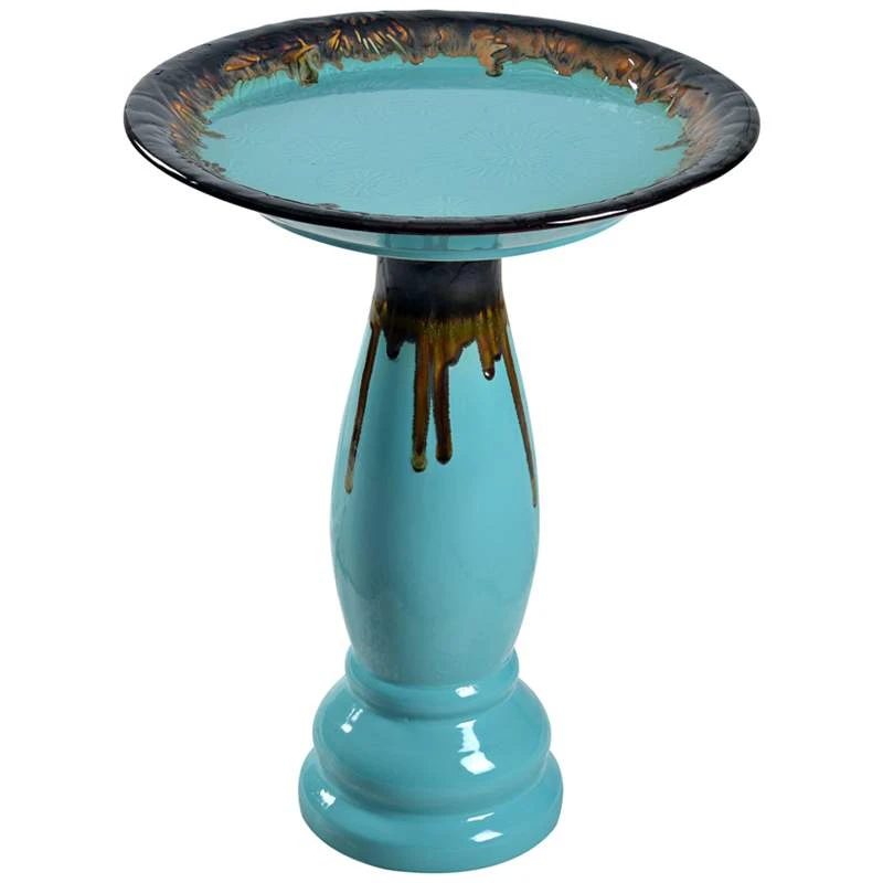 Brandy 22" High Teal Blue Ceramic Garden Birdbath 3 Brandy 22" High Teal Blue Ceramic Garden Birdbath