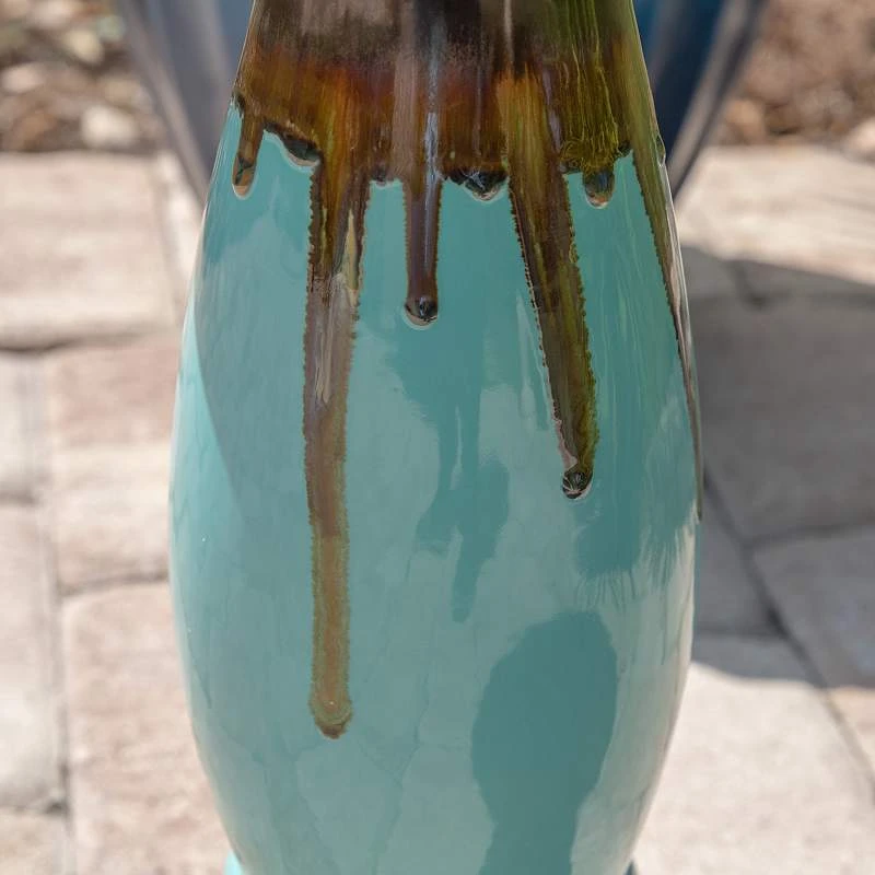 Brandy 22" High Teal Blue Ceramic Garden Birdbath 5 Brandy 22" High Teal Blue Ceramic Garden Birdbath - Image 3