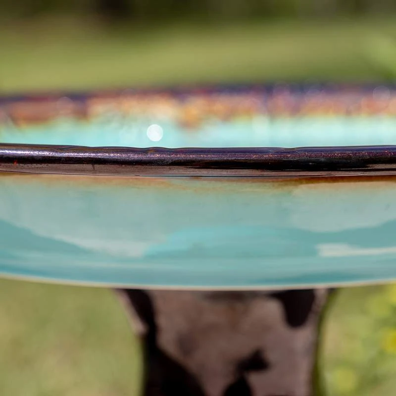 Brandy 22" High Teal Blue Ceramic Garden Birdbath 6 Brandy 22" High Teal Blue Ceramic Garden Birdbath - Image 4