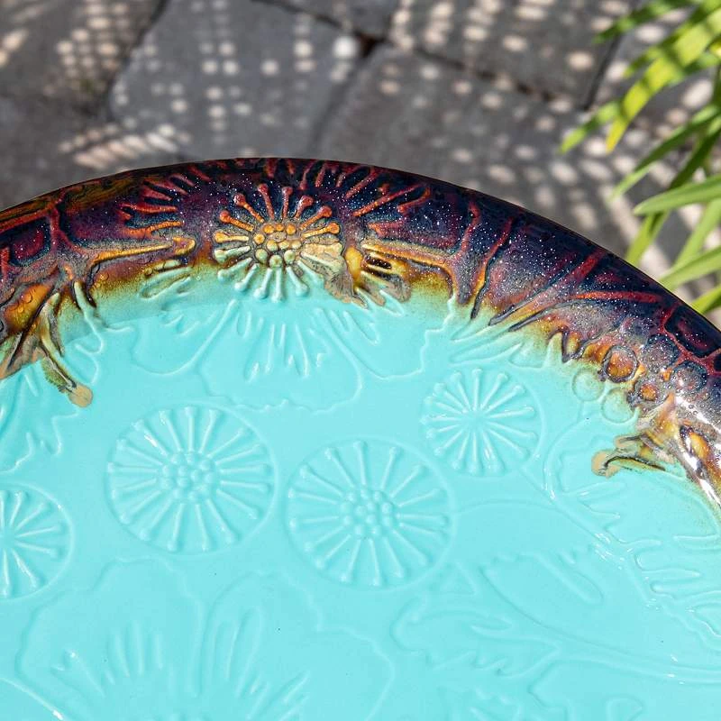 Brandy 22" High Teal Blue Ceramic Garden Birdbath 8 Brandy 22" High Teal Blue Ceramic Garden Birdbath - Image 6