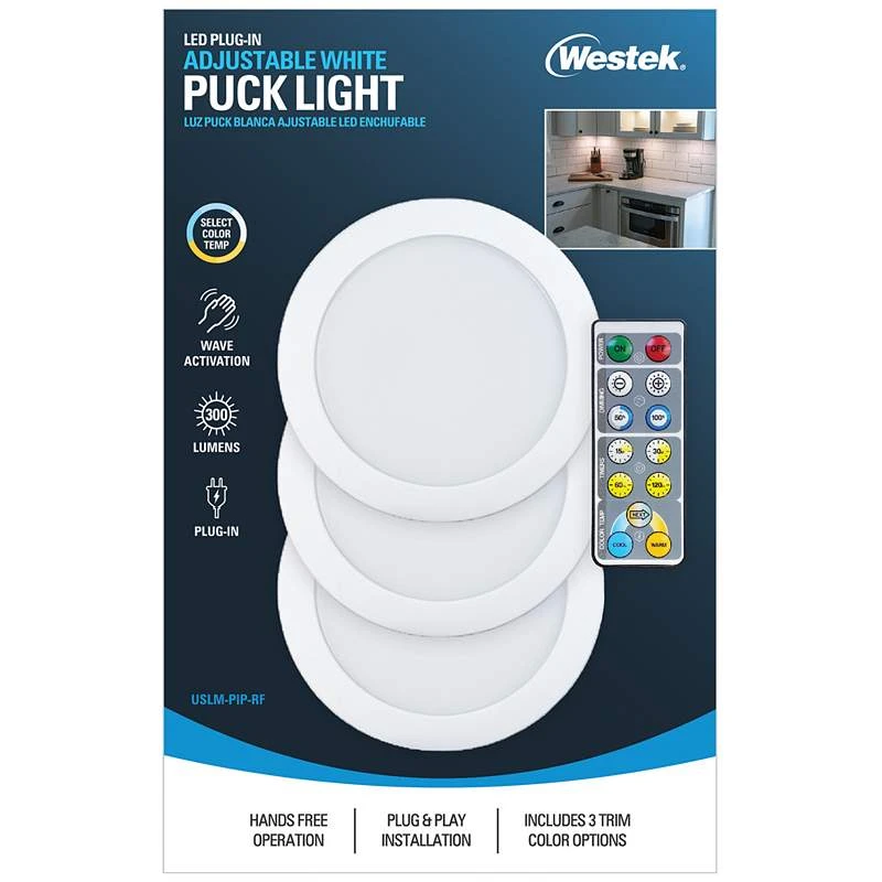 Brun 4 1/2"W White Slim LED Plug-In Puck Lights Set Of 3 3 Brun 4 1/2"W White Slim LED Plug-In Puck Lights Set Of 3