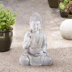 Buddha 18 1/2" High Gray Faux Stone Bubbler Fountain With LED Light