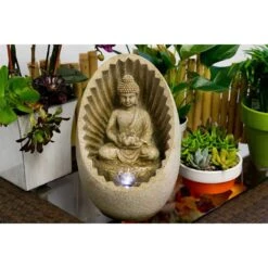 Alpine Buddha Sunburst 11"H Tabletop Zen Fountain With LED Light -Golden Lighting Shop buddha sunburst 11 inchh tabletop zen fountain with led light x3697views2