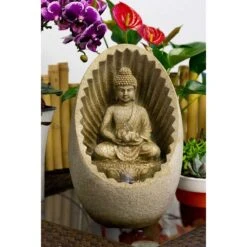 Alpine Buddha Sunburst 11"H Tabletop Zen Fountain With LED Light -Golden Lighting Shop buddha sunburst 11 inchh tabletop zen fountain with led light x3697views3