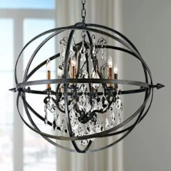 Troy Byron 33 1/2" Hand-Worked Bronze And Crystal Chandelier