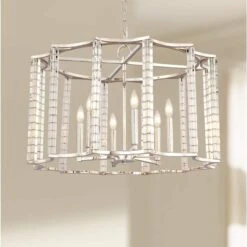 Carson 28"W Polished Nickel And Crystal 6-Light Chandelier
