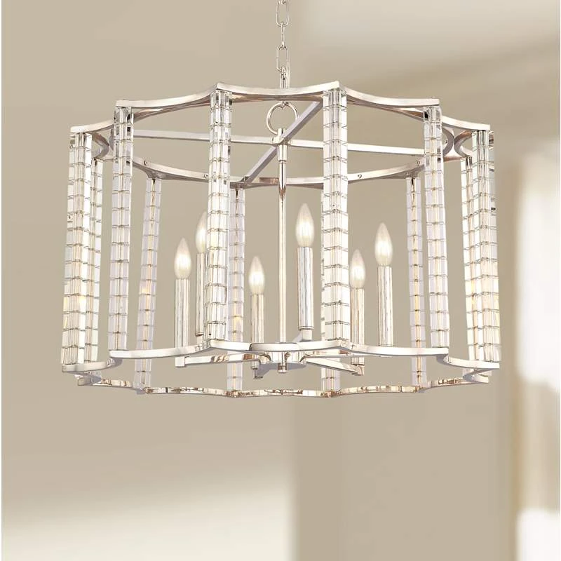 Carson 28"W Polished Nickel And Crystal 6-Light Chandelier 3 Carson 28"W Polished Nickel And Crystal 6-Light Chandelier