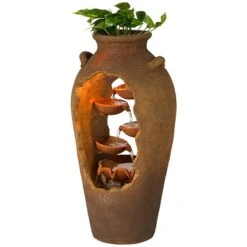 Cascade 33" High Rustic Urn Fountain With Planter And LED Light -Golden Lighting Shop cascade 33 inch high rustic urn fountain with planter and led light r5935views2