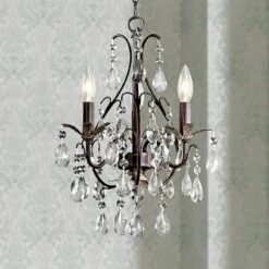 Castlewood Walnut And Crystal 3-Light Small Mini Chandelier
