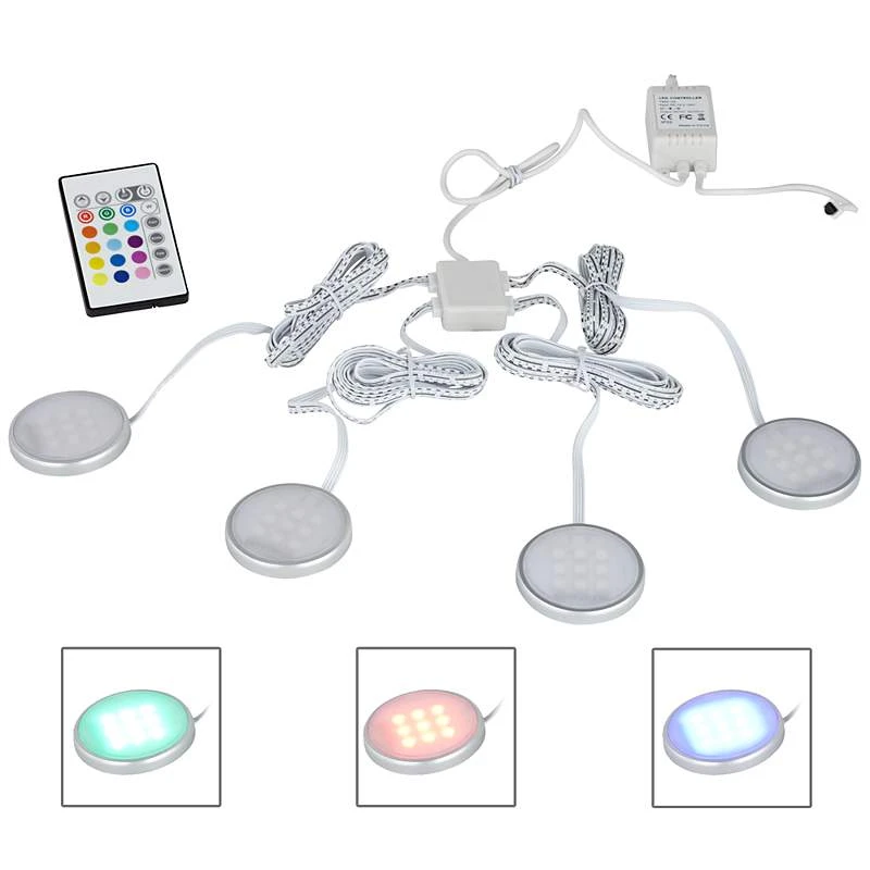 Color-Changing LED Puck Light Kit By 360 Lighting 3 Color-Changing LED Puck Light Kit By 360 Lighting