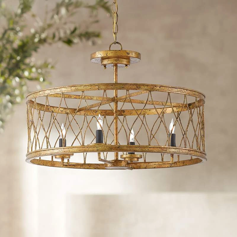 Crisscross 22" Wide 4-Light Gold Leaf Pendant Light 3 Crisscross 22" Wide 4-Light Gold Leaf Pendant Light