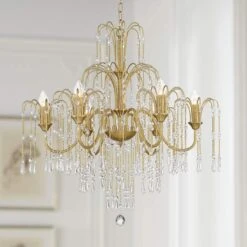 Crystal Rain 30" Wide Soft Gold Crystal 6-Light Chandelier