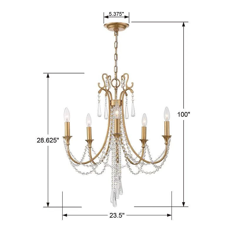 Crystorama Arcadia 23 1/2"W Antique Gold 5-Light Chandelier 6 Crystorama Arcadia 23 1/2"W Antique Gold 5-Light Chandelier - Image 4