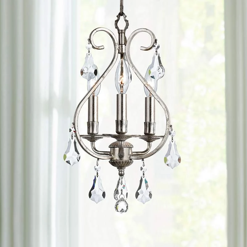 Crystorama Ashton 10"W Olde Silver 3-Light Mini Chandelier 3 Crystorama Ashton 10"W Olde Silver 3-Light Mini Chandelier