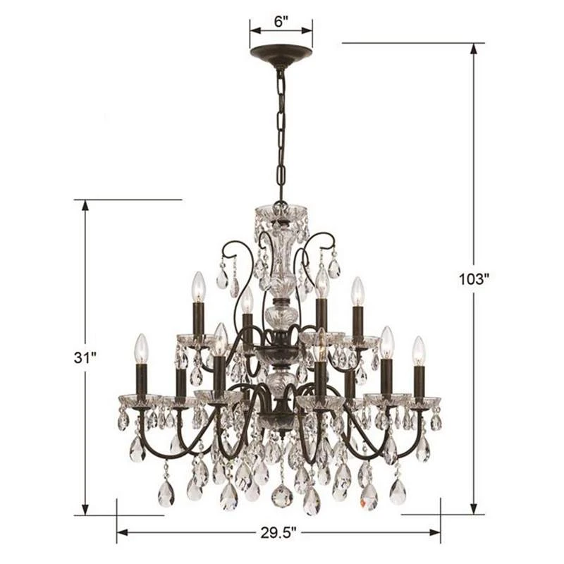 Crystorama Butler 29" W English Bronze 12-Light Crystal Chandelier 6 Crystorama Butler 29" W English Bronze 12-Light Crystal Chandelier - Image 4