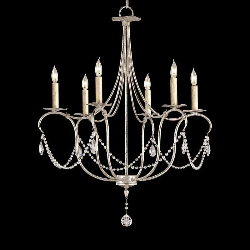Currey And Company 27" Wide Silver Leaf Crystal Chandelier 3 Currey And Company 27" Wide Silver Leaf Crystal Chandelier