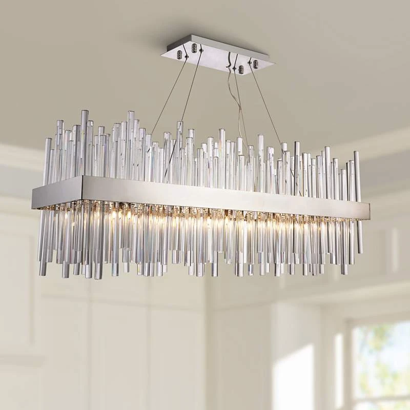 Dallas 36"W Chrome Crystal Kitchen Island Light Chandelier 3 Dallas 36"W Chrome Crystal Kitchen Island Light Chandelier