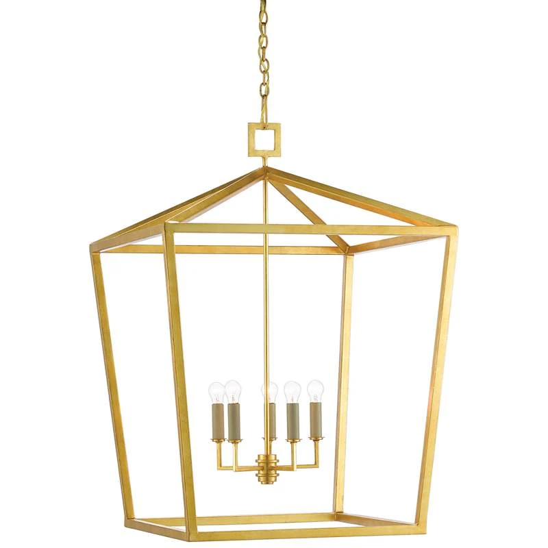 Denison 32"W 5-Light Gold Leaf Lantern Pendant Chandelier 4 Denison 32"W 5-Light Gold Leaf Lantern Pendant Chandelier - Image 2